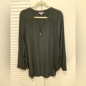 Calypso black silk v-neck tunic blouse